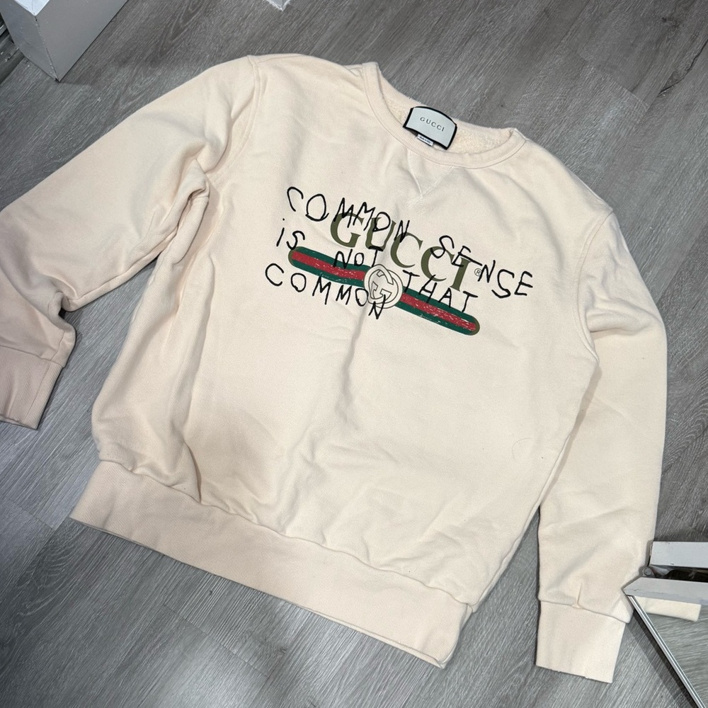 Gucci Cream Crewneck Sweater with Ribbed Cuffs